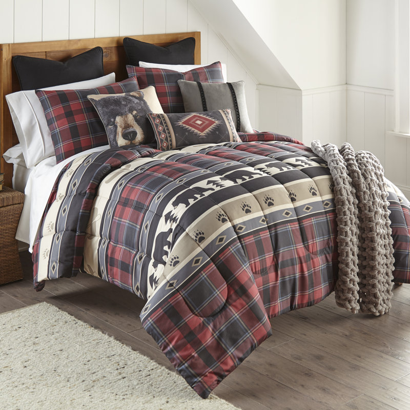 Queen Red Plaid Microfiber Reversible Comforter Set