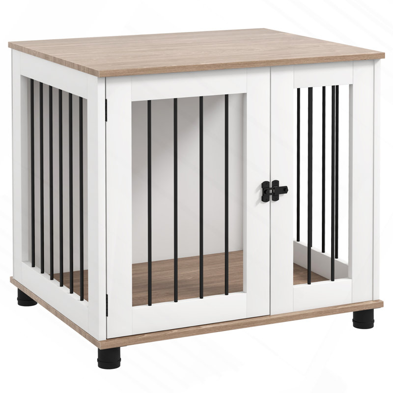 Mobilier de cage pour chien, chenil pour table d'appoint, table de bout avec porte verrouillable pour petits et moyens chiens, brun noyer