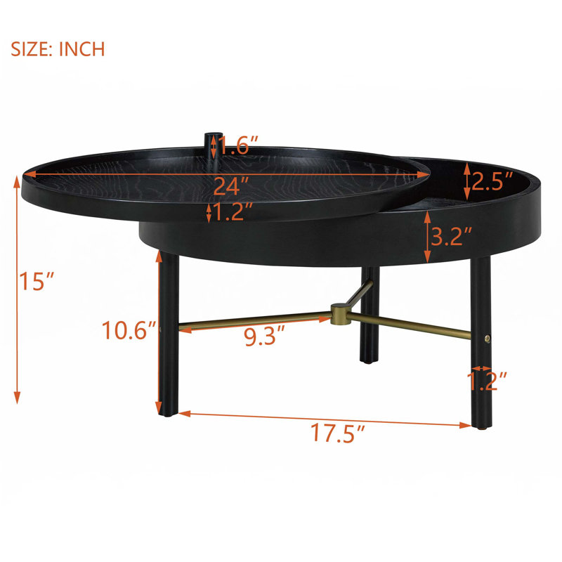 Round Wood Rotating Tray Coffee Table, Black