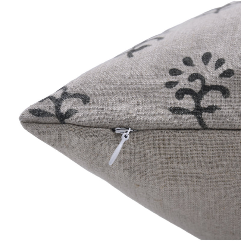 Linen Pillow Cover, 14" x 14", Square, Gray Floral 1