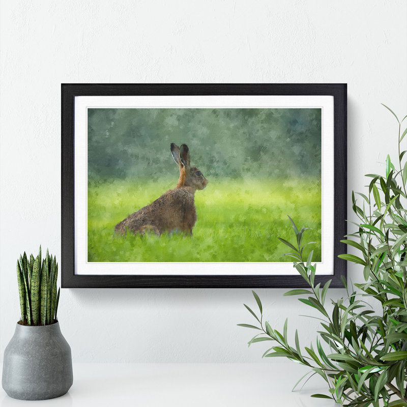 Lone Hare - Picture Frame Painting Print, 45cm H x 63cm W x 2cm D, Black Framed