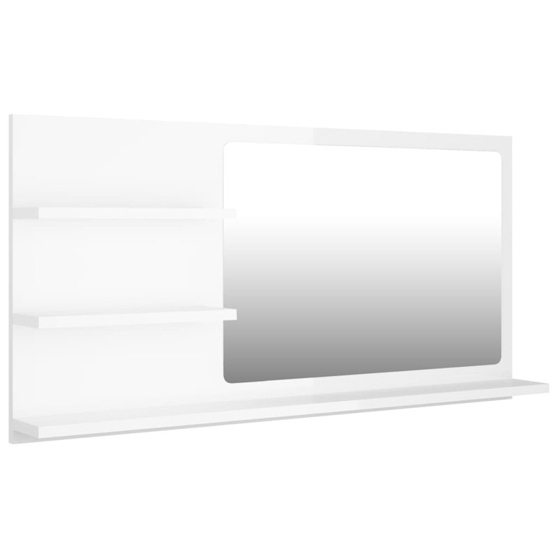 Miroir de salle de bain avec tablettes, H 17,7 po x l 35,4 po x P 4,1 po, Blanc très luisant
