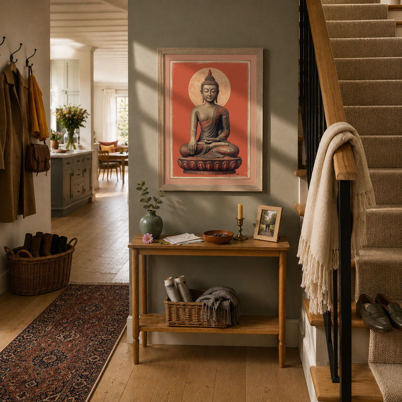 Buddha in Repose Japandi - Framed Print, Oak, A4 - 29.7 x 21.0 cm