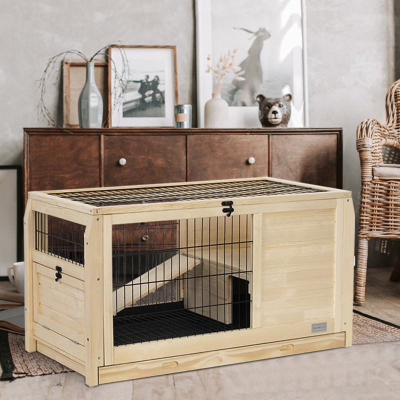 Habitat de lapin spacieux avec plateau en plastique, construction en bois, fuites, entrées multiples, cage solide pour petits animaux facile à installer
