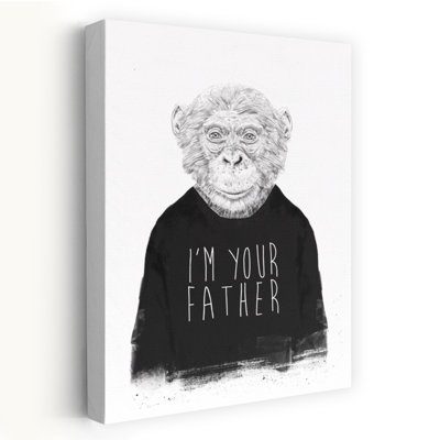 Witty Primate Father Contemporary Monkey Wall Art Print 1 Piece Wrapped Canvas Wall Art