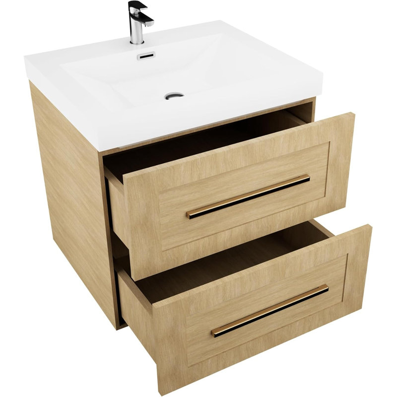 23.62'' Single Bathroom Vanity with Acrylic Top, Light Seaside Maple