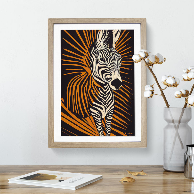 Zebra Explosion Abstract - Single Picture Frame Painting, 64cm H x 46cm W x 2cm D, Oak