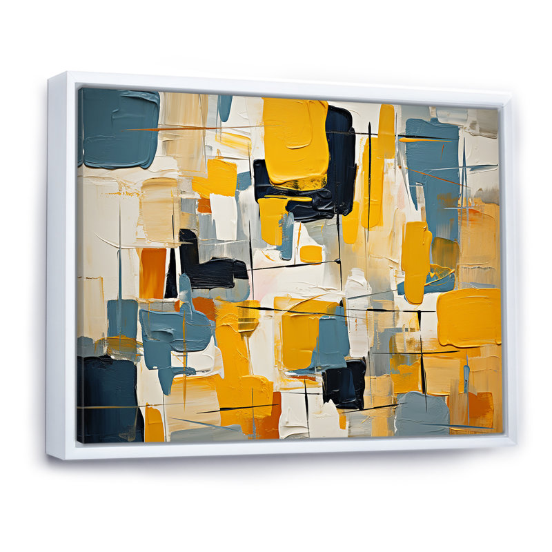 Impression sur toile abstraite, expression carrée, H 34 po x l 44 po x P 1,5 po, Cadre flottant blanc