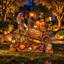 Pumpkin Treats Skeleton Wagon Wooden Halloween Freestanding Decoration by G. DeBrekht
