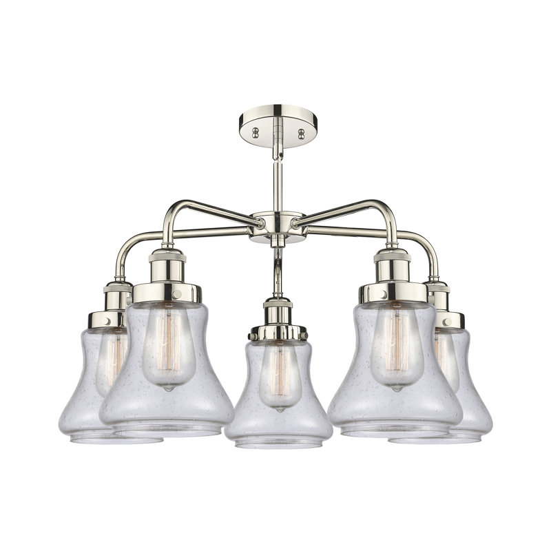 Lustre suspendu 5 lumières 24 po Bhanupriya, Bullé, Nickel poli