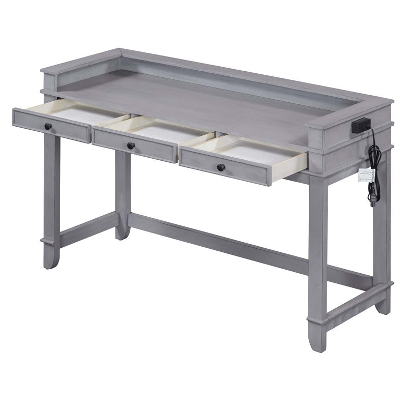 Table de salle à manger 4 pièces avec 3 tiroirs et 3 chaises, Gris, Gris