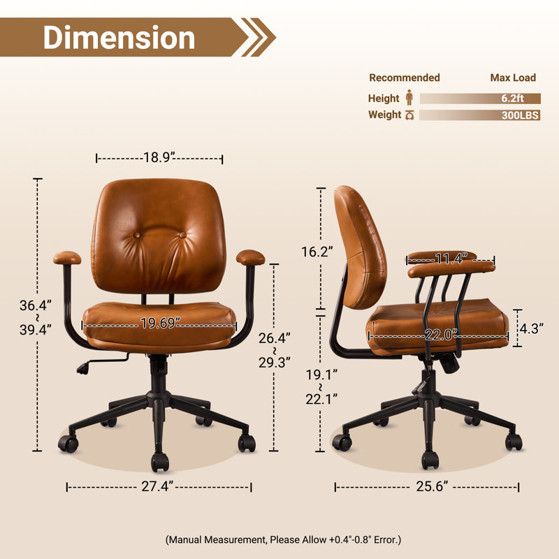 Fauteuil ergonomique pivotant pour bureau à domicile, Brun