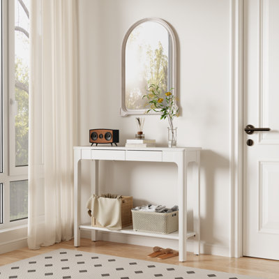 Solid Wood Console Table with Drawers, Mid Century Modern Entryway Table for Living Room and Hallway