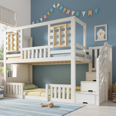 Timbercreek Kids Bunk Bed with Stairs and Storage, Twin Children Beds for 2