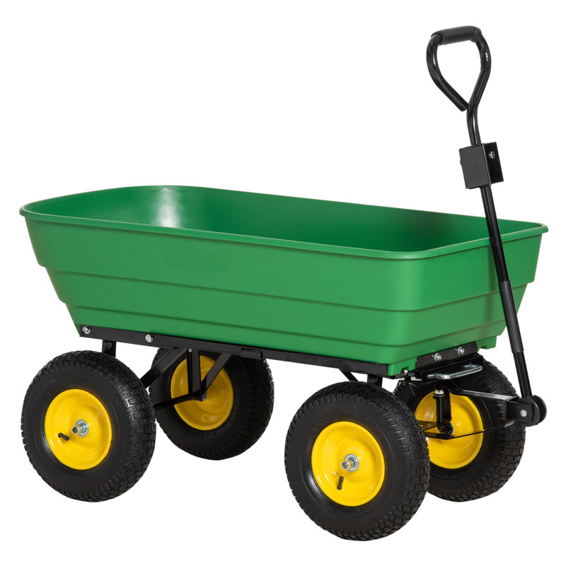 Outsunny 125 Litre Large Garden Cart Heavy Duty 4 Wheel Trolley Dump, Green