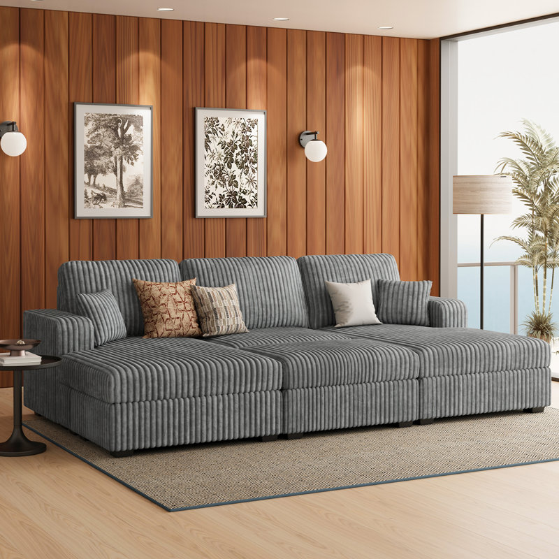 Canapé modulaire surdimensionné en velours côtelé Bianca, Velours côtelé gris pâle