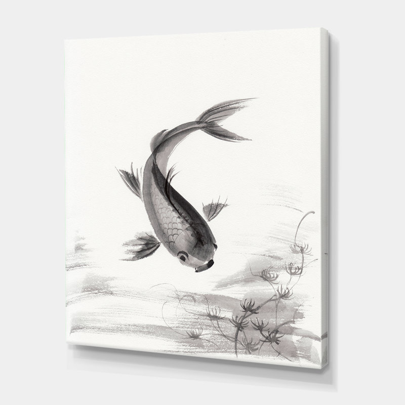 " Monochrome Vintage Fish I " Painting Print, Wrapped Canvas, 32" H x 24" W x 1" D