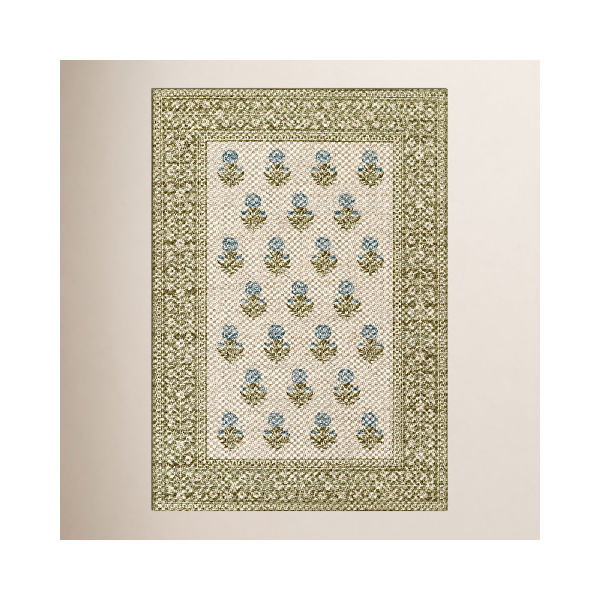 Anders Traditional Floral Wool and Nylon Green Area Rug, Rectangle 9'9" x 12'6"