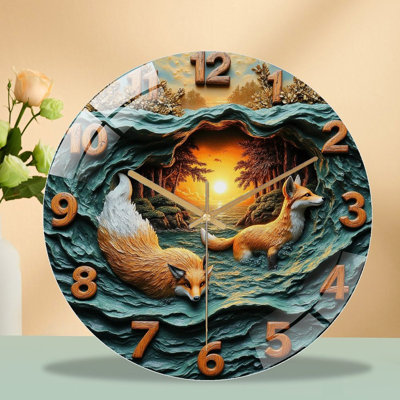 Horloge murale en verre 12 po Sunset Fox