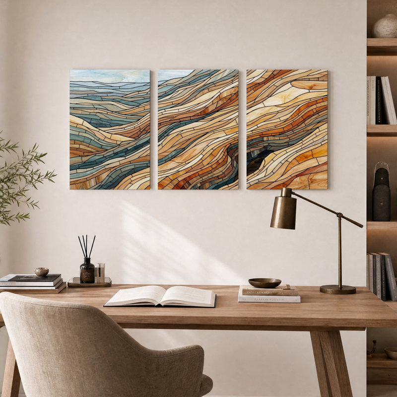 Ensemble de 3 toiles murales en grès de style vitrail, 30"H x 20"W x 3pcs