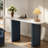 Narrow Console Table With Oval Marble Top, Curved Legs And Triangular-designed Base-684603801