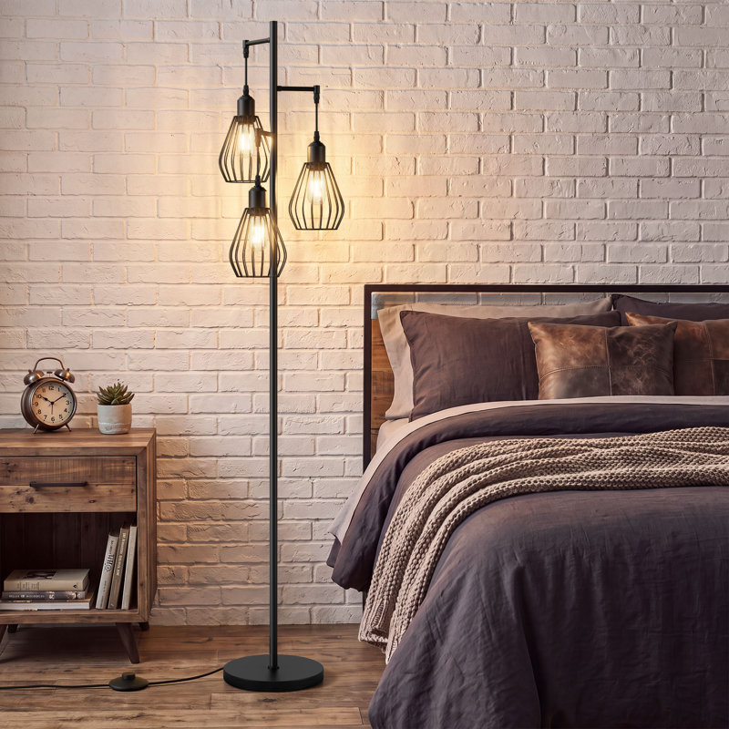 Majewski 3-Lights 65.5" Tree Floor Lamp with bulbs, Black