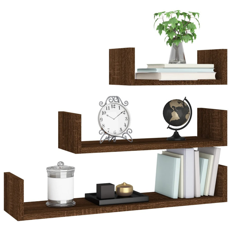 Jaylaa 3 Piece Square Floating Shelf, Brown Oak