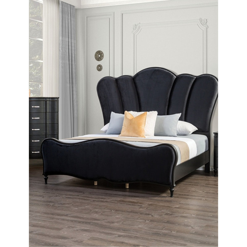 Tête de lit en tissu noir, tête de lit très grand Eastern, base en bois massif, tête de lit enchanteresse, Noir
