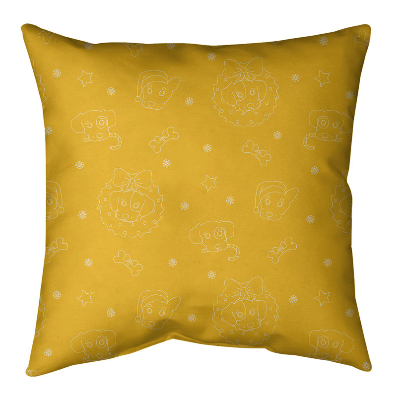 Coussin Christmas Dogs, 18 po x 18 po, Jaune