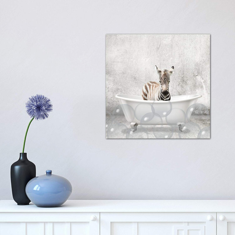 Baby Zebra Bath 1 Piece Wrapped Canvas Wall Art, 30.48 cm H x 30.48 cm W