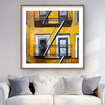 «Building Old Fire Escape», reproduction encadrée avec passe-partout | Décoration intérieure