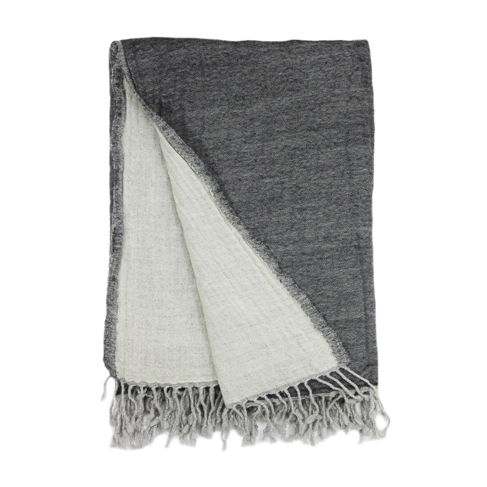 Cosette Reversible Wool Throw Blanket, Charcoal/Light Gray