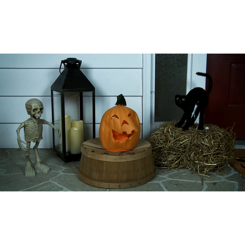 9.75" Orange and Green Plastic Animated Pumpkin Figurine