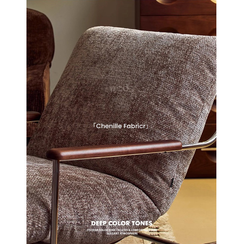 Chaise confortable avec structure en acier, Chenille couleur café clair