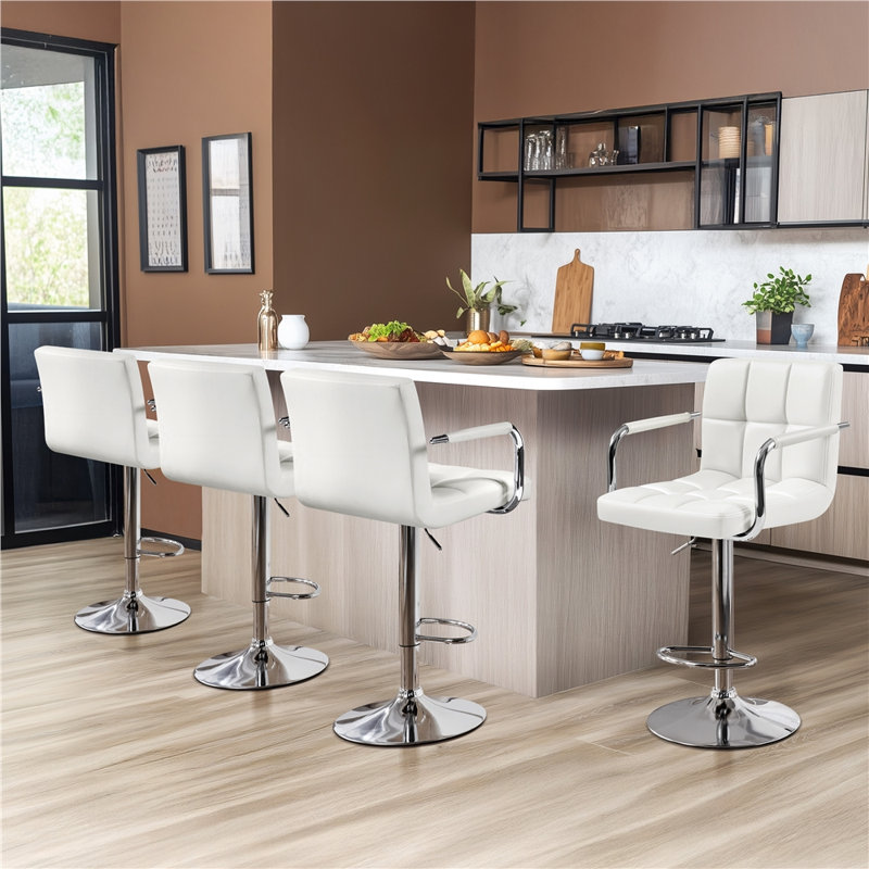 Pete Swivel Upholstered Adjustable Height Counter Stool with Metal Frame, White
