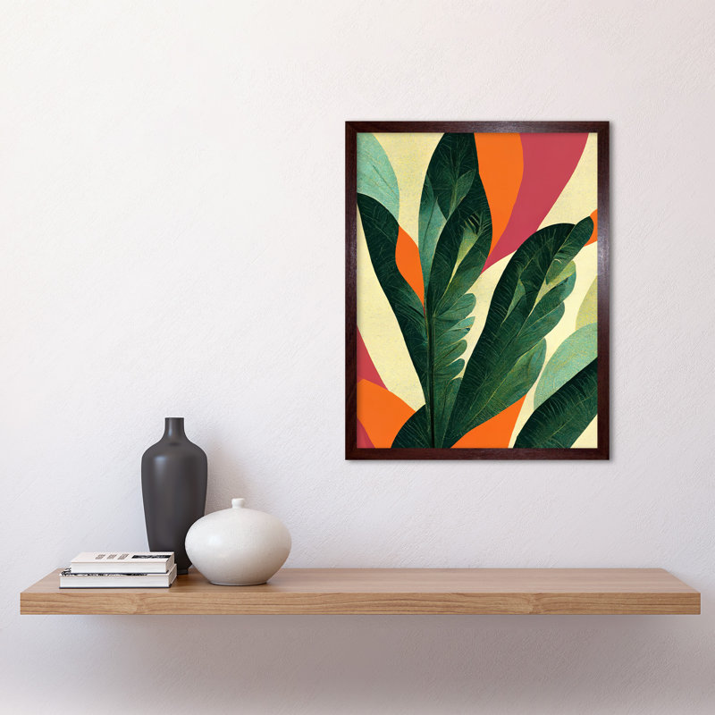 Exotic Tropical Leaves Botanical - Print, Brown Framed Paper, 43cm H x 33cm W