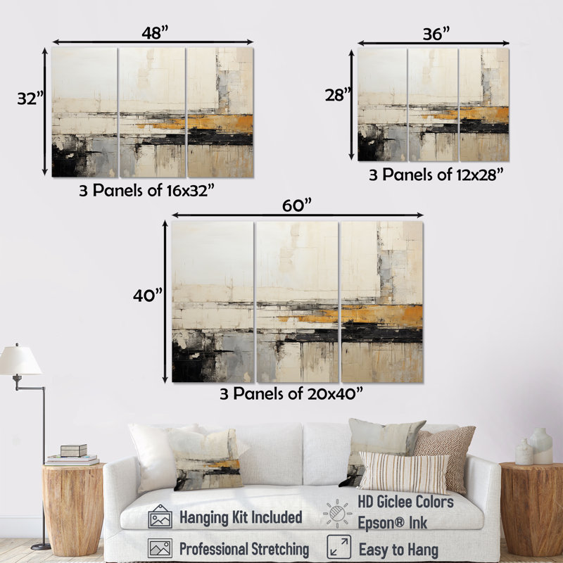 «Abstract Black Beige Road Collage», ensemble d'art sur toile, H 28 po x l 36 po x P 1 po, Toile tendue