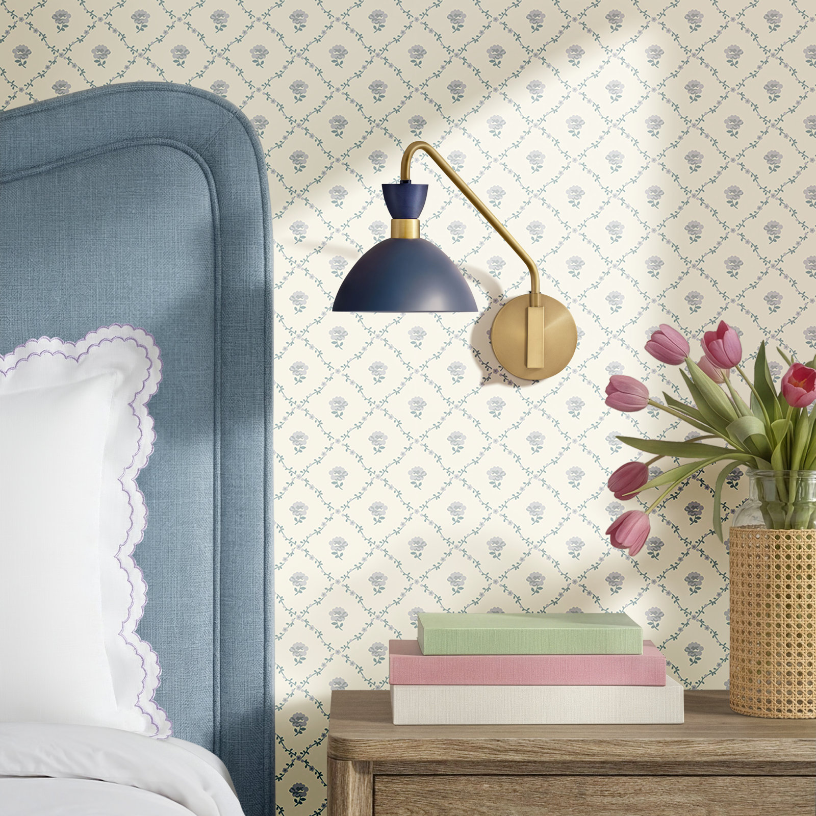 Kiyana Single Light Dimmable Swing Arm Sconce, Matte Navy