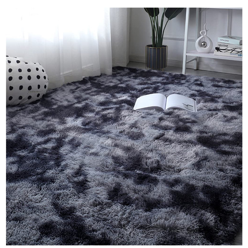 Tapis à poils longs rayé gris foncé, Rectangle 5 pi x 8 pi