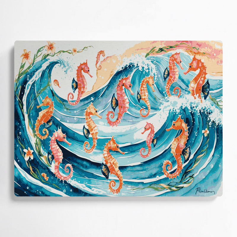 Hippocampe hawaïen, art mural en métal blanc, H 11 po x l 14 po
