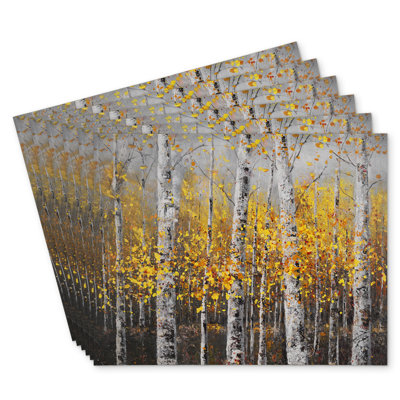 Sunny Birch Trees Polyester Andaluss Set of 6 - Home Decor