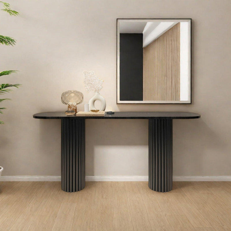 Console Retro Minimalist Elegant, H 31,5 po x l 70,87 po x P 13,78 po, Noir, noir, noir, noir