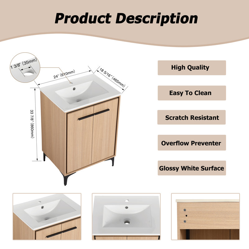 Holiman 24'' Single Bathroom Vanity with Ceramic Top