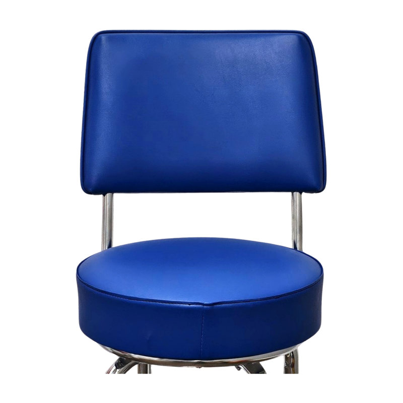 Retro Home Single Ring Upholstered Swivel Bar & Counter Stool with Back, Blue, Counter Stool (24" Seat Height)