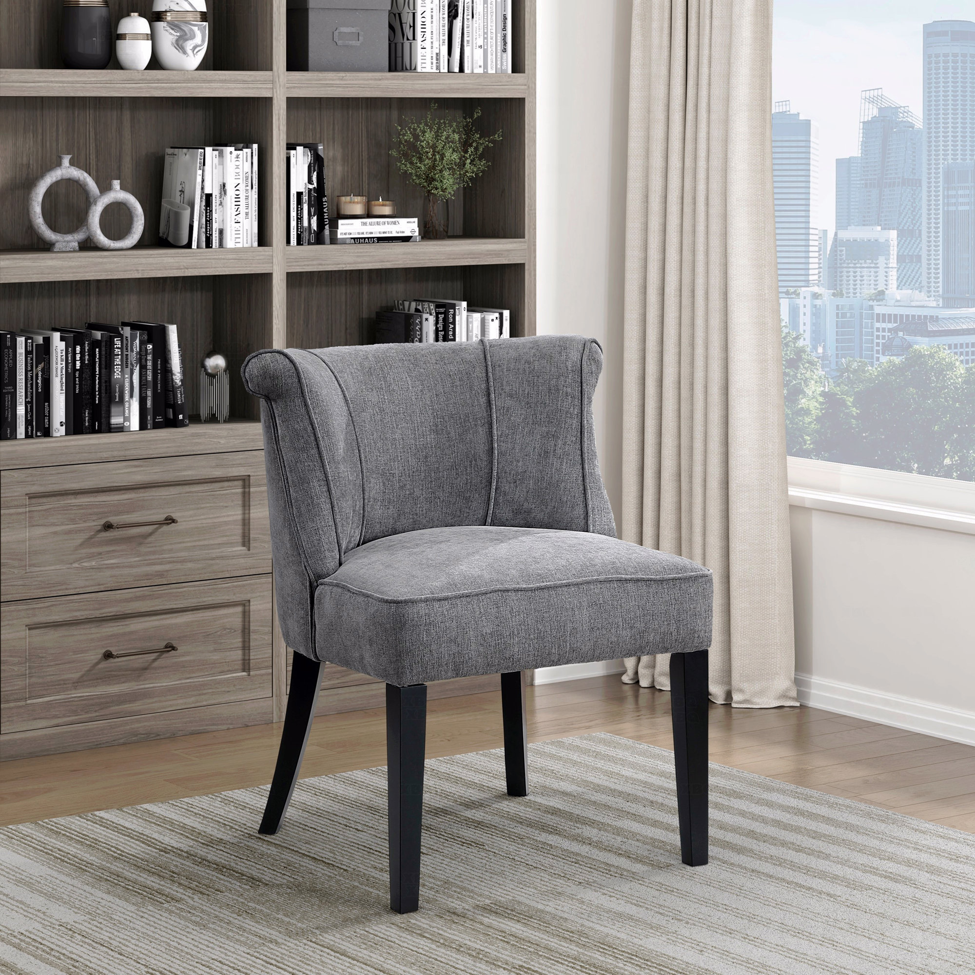 Latitude Run® Accent Chair - Foam Cushion Seat Curved Back Beige Fabric ...