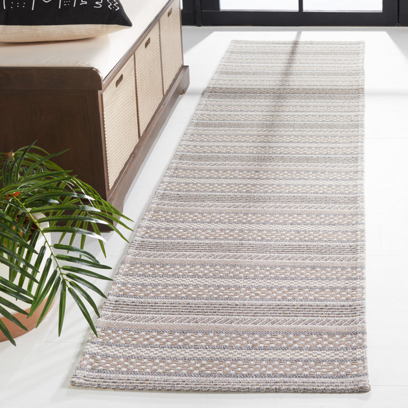 Martha Stewart Cotton Striped Rug in Gray/Taupe, Runner 2' x 8'