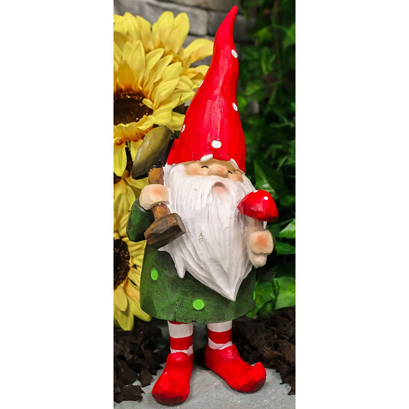 Statue champignon gnome plantation de crapaud avec pelle
