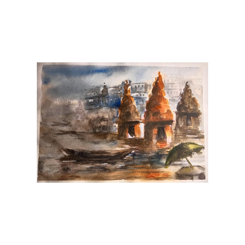 Ghat des dévots | Aquarelle sur papier | Par Raj Kumar Singh