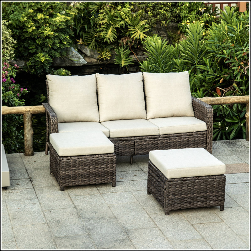 Canapé modulaire PE WICKER 3S avec 2 tabourets et coussin