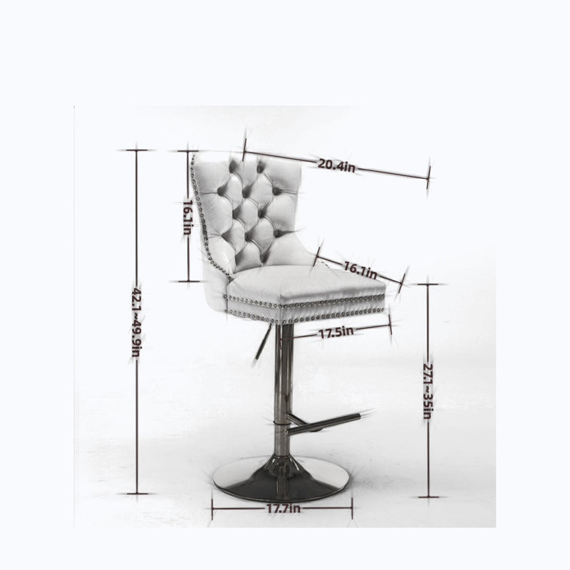 Baldock 2PC Swivel Adjustable Height Barstools,Modern Upholstered Stools with Tufted Back, White